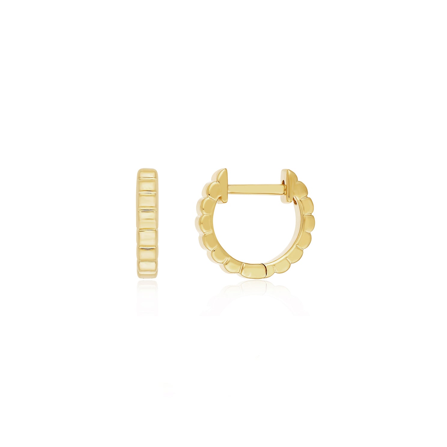Gold Fluted Mini Huggie Earring in 14k yellow gold