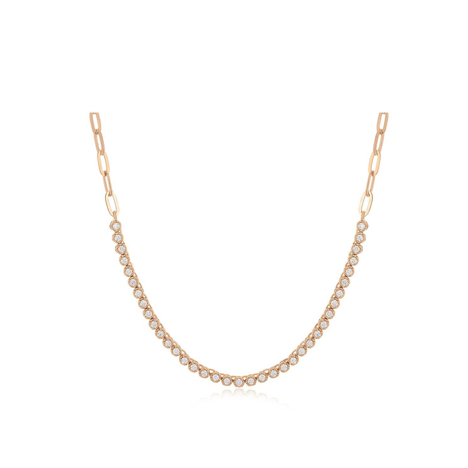 Diamond Segment Mini Link Necklace in 14k rose gold