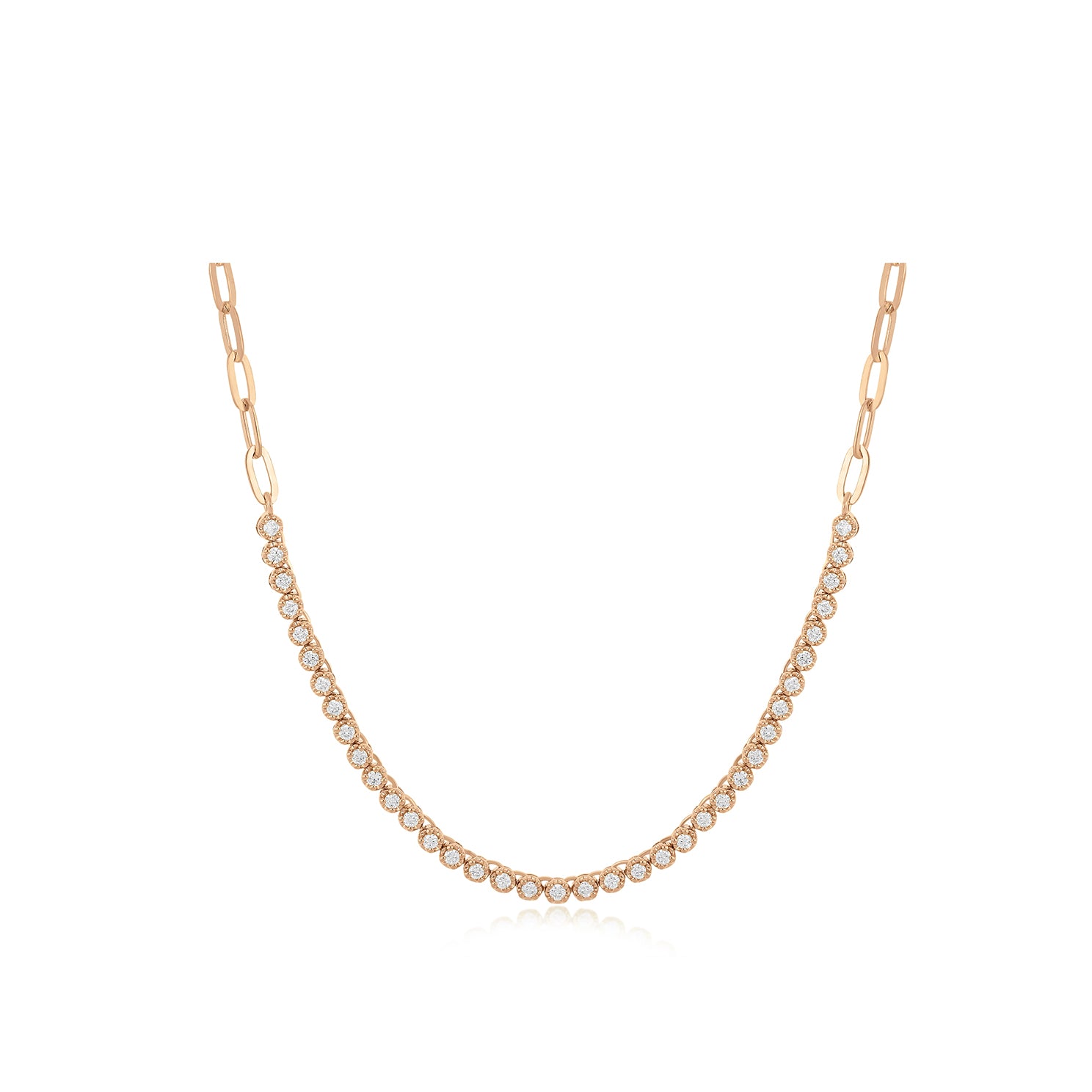 Diamond Segment Mini Link Necklace in 14k rose gold