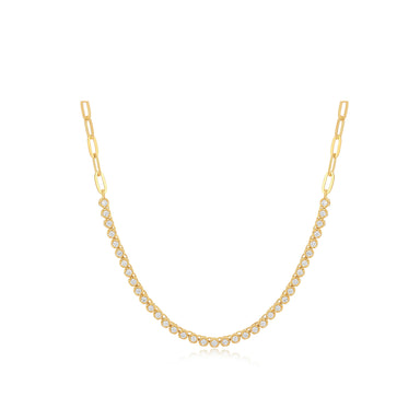 Diamond Segment Mini Link Necklace in 14k yellow gold