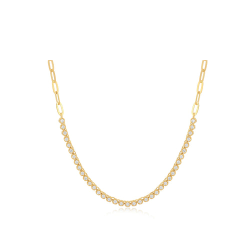Diamond Segment Mini Link Necklace in 14k yellow gold
