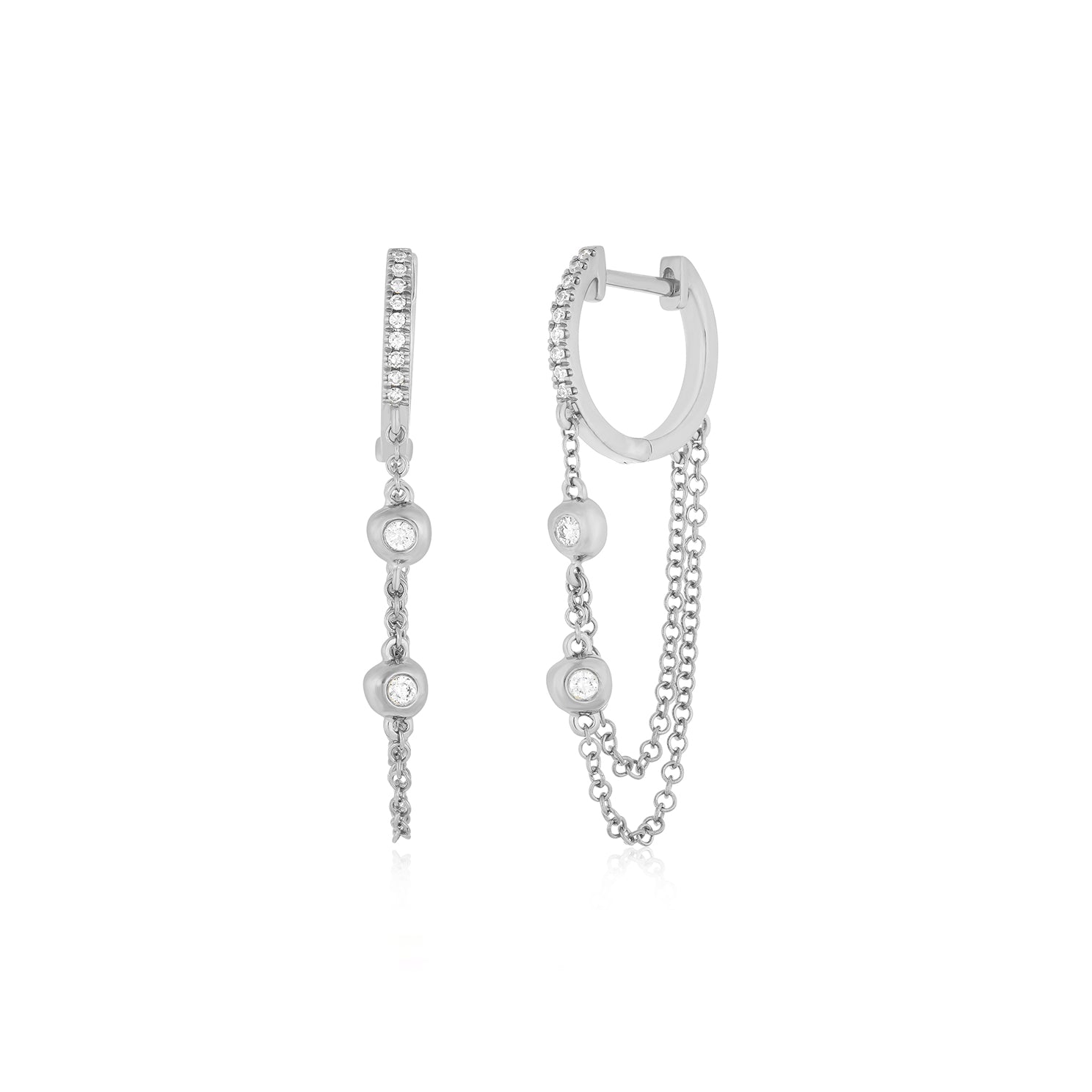 Pillow Chain Diamond Mini Huggie Earring in 14k white gold