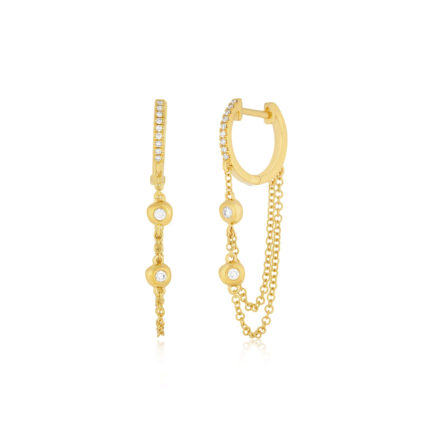 Pillow Chain Diamond Mini Huggie Earring in 14k yellow gold