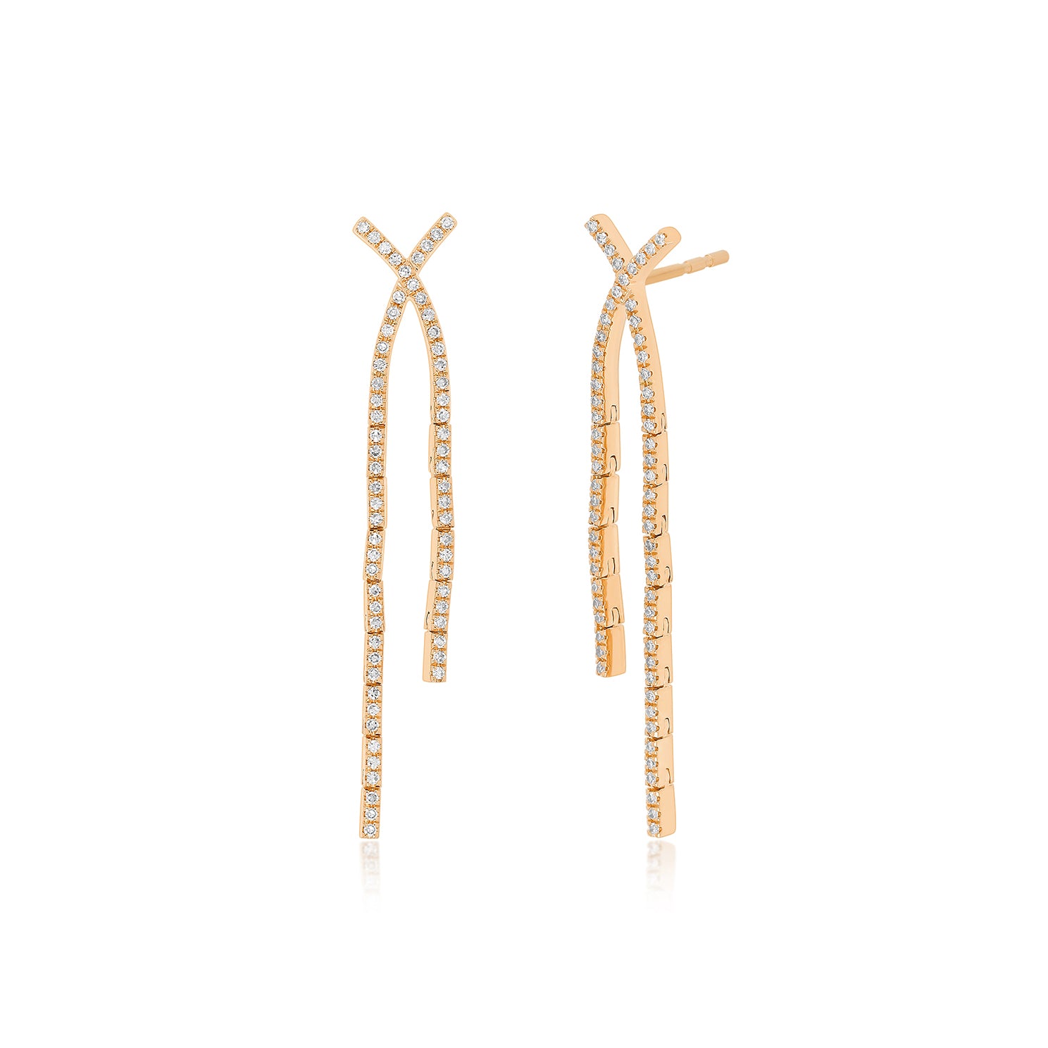 Diamond Criss-Cross Drop Earrings in 14k rose gold