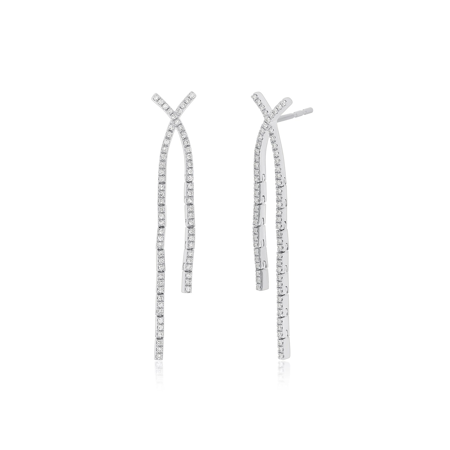 Diamond Criss-Cross Drop Earrings in 14k white gold