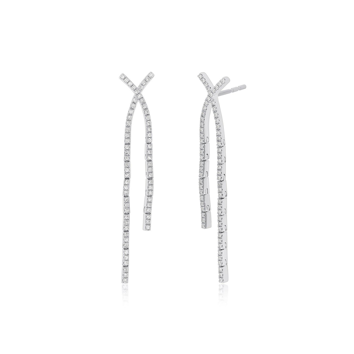 Diamond Criss-Cross Drop Earrings in 14k white gold