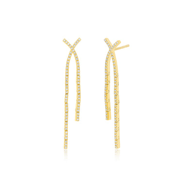 Diamond Criss-Cross Drop Earrings in 14k yellow gold