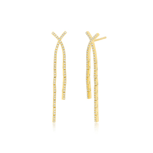 Diamond Criss-Cross Drop Earrings in 14k yellow gold