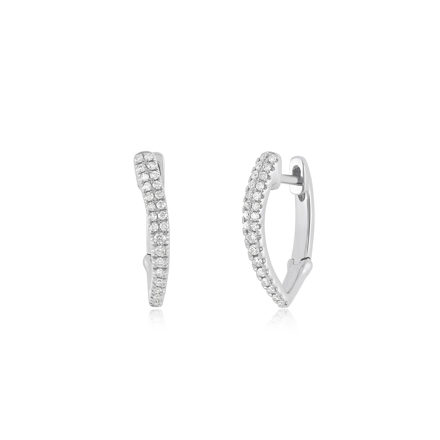 Diamond Pointed Huggie Earrings in 14 white gold