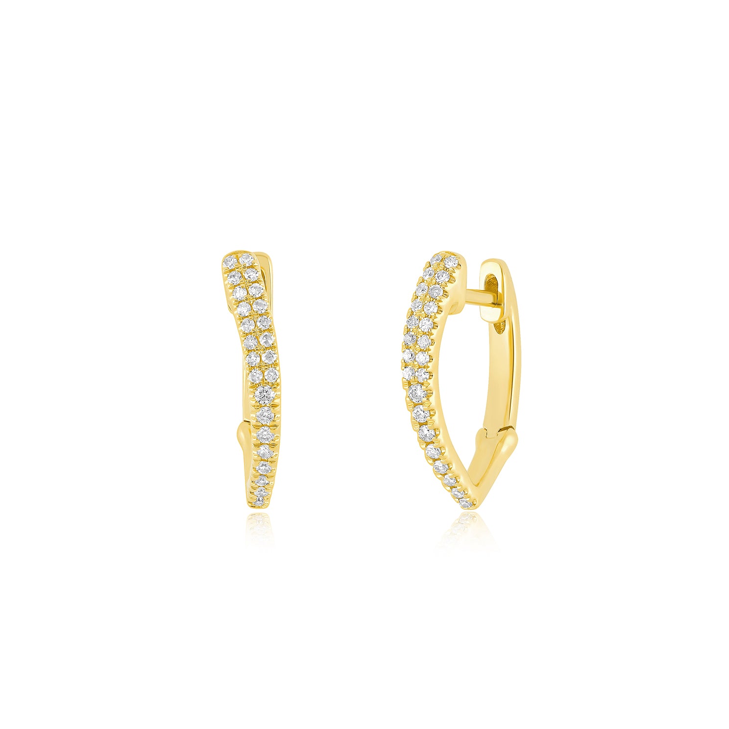 Diamond Pointed Huggie Earrings in 14k yellow gold