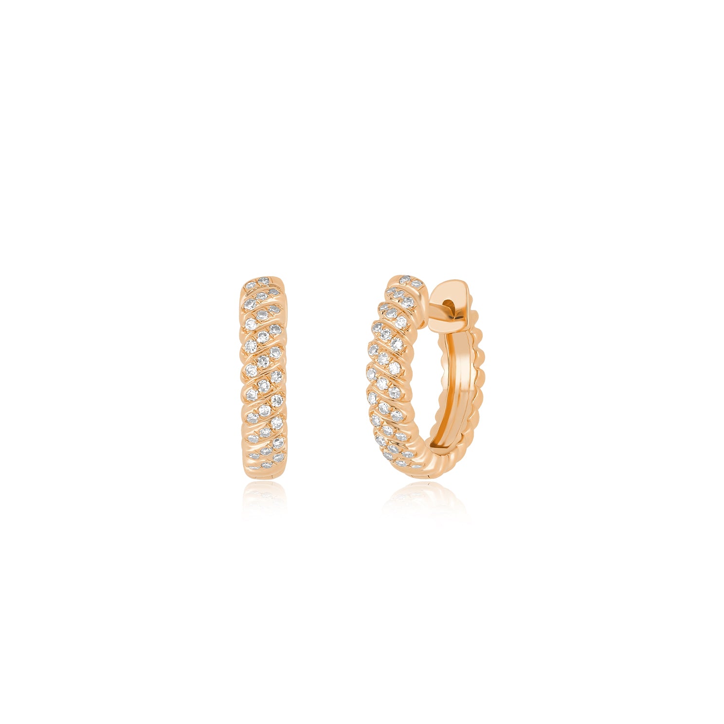 Diamond Twist Huggie Earrings in 14k rose gold