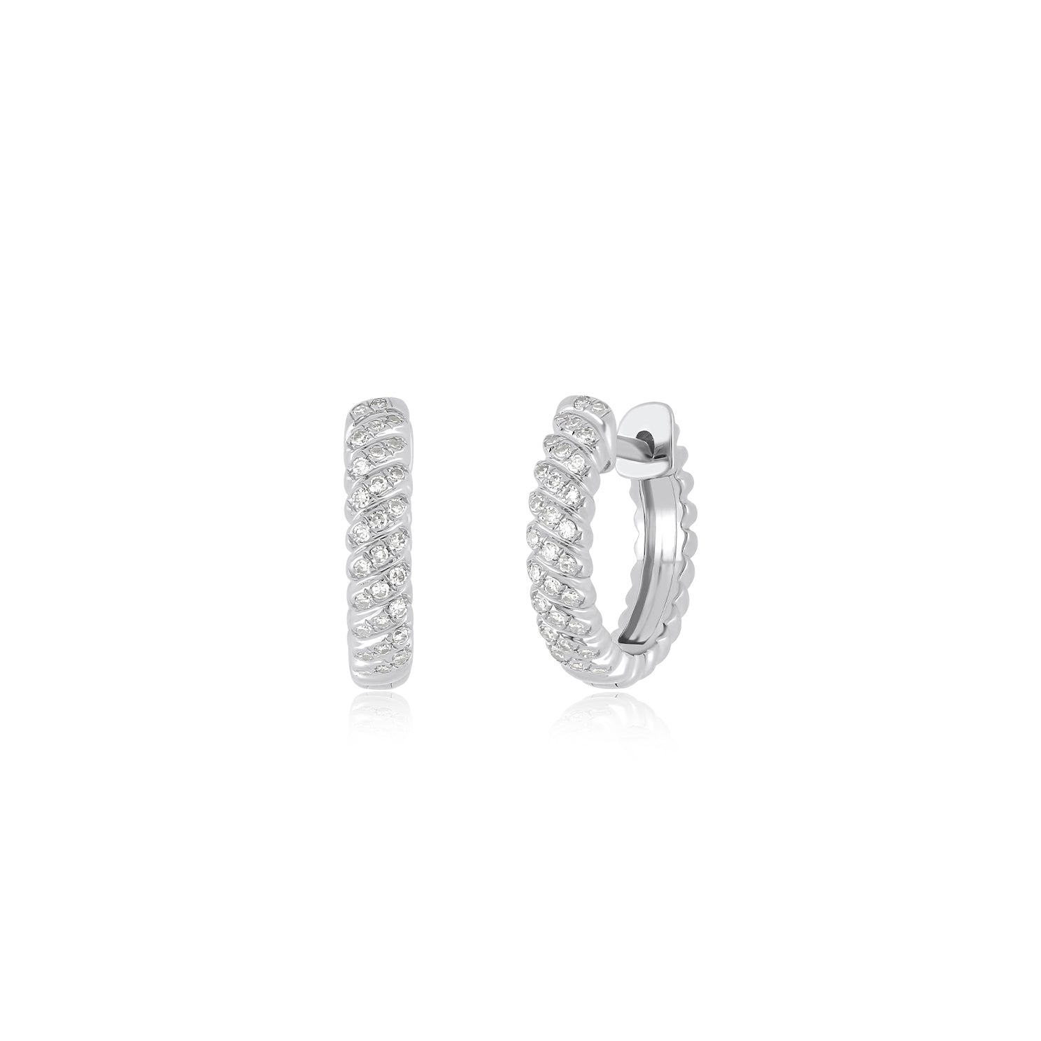 Diamond Twist Huggie Earrings in 14k white gold