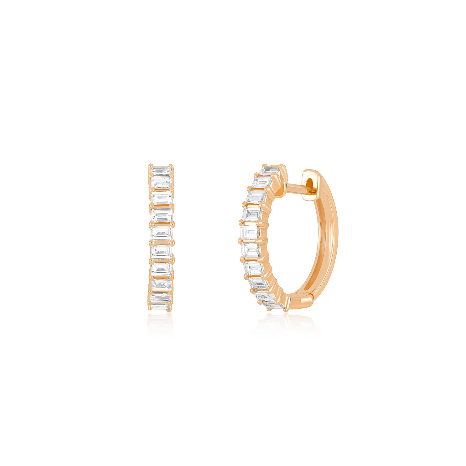 Prong Set Diamond Baguette Hoop Earrings in 14k rose gold