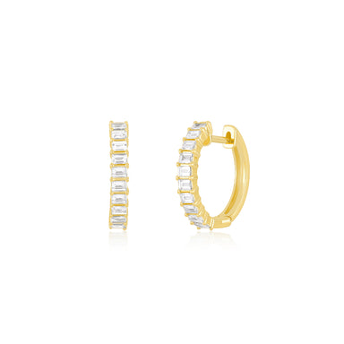 Prong Set Diamond Baguette Hoop Earrings in 14k yellow gold