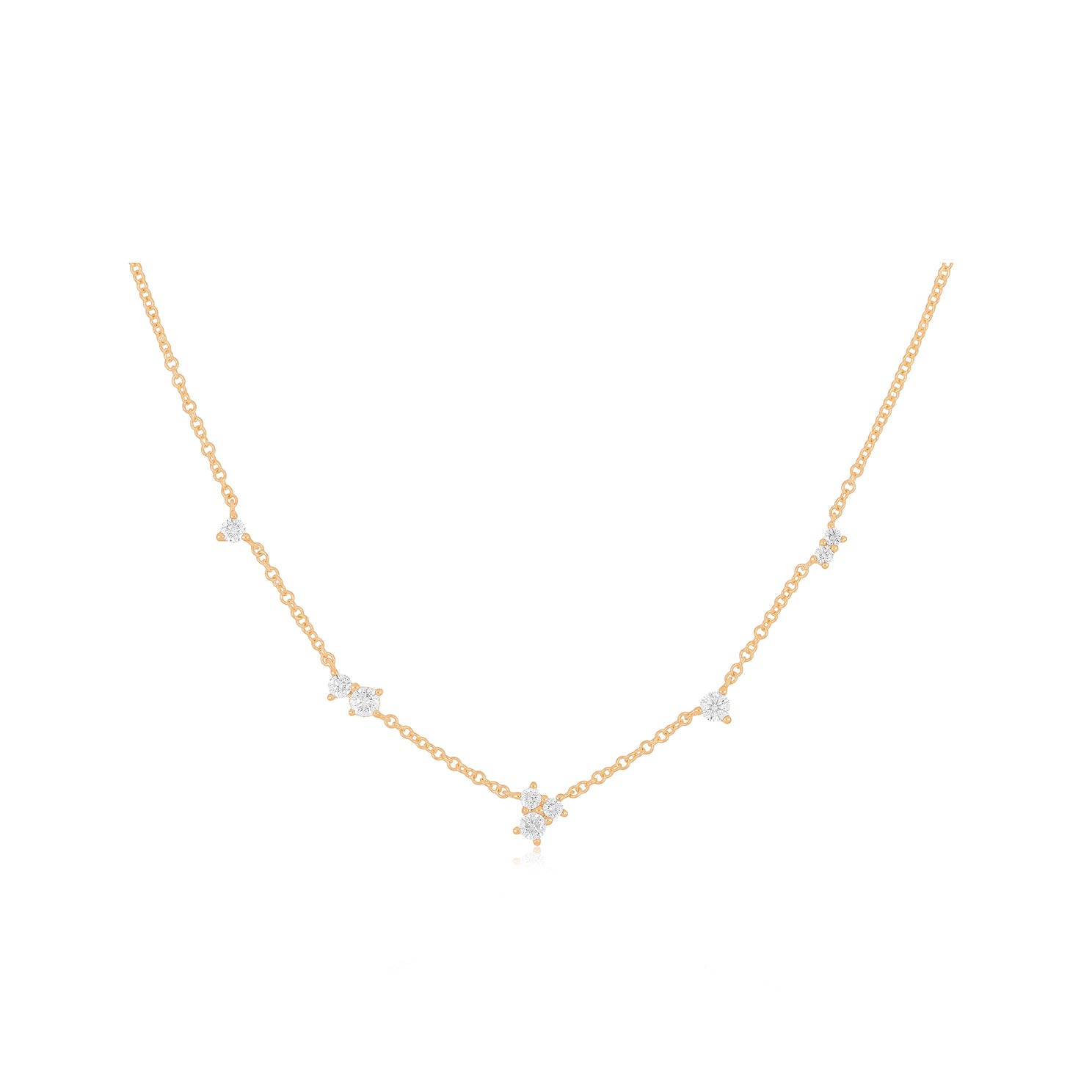 Multi Diamond Cluster Necklace in 14k rose gold
