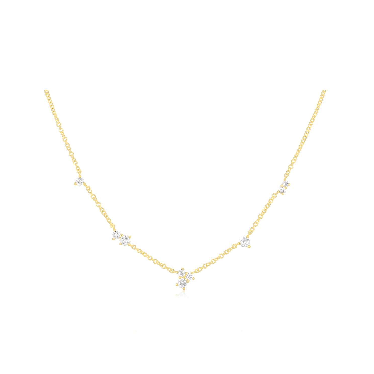 Multi Diamond Cluster Necklace in 14k yellow gold