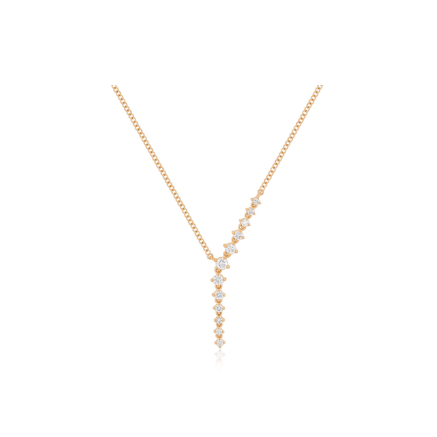 Prong Set Diamond Waterfall Necklace in 14k rose gold