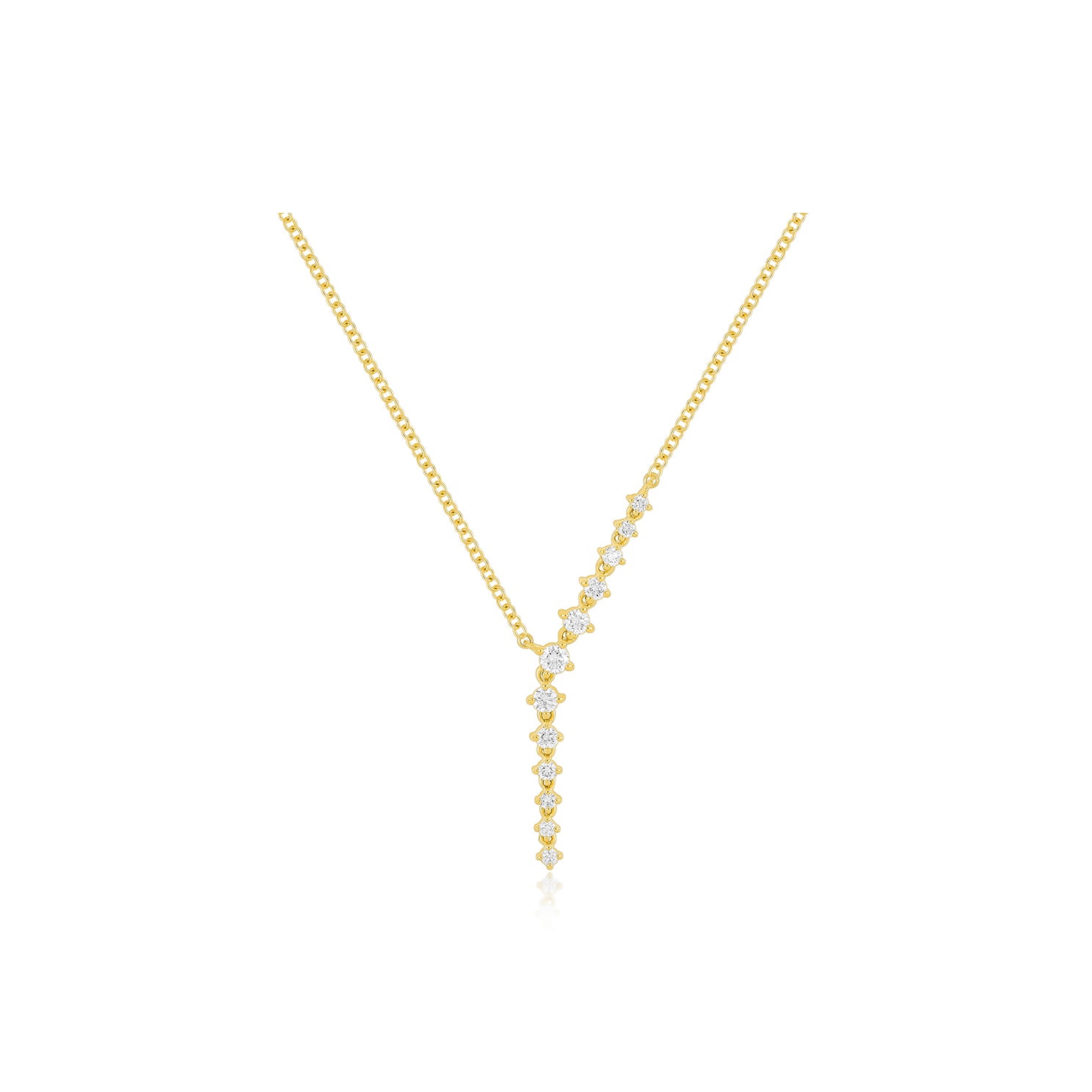 Prong Set Diamond Waterfall Necklace in 14k yellow gold