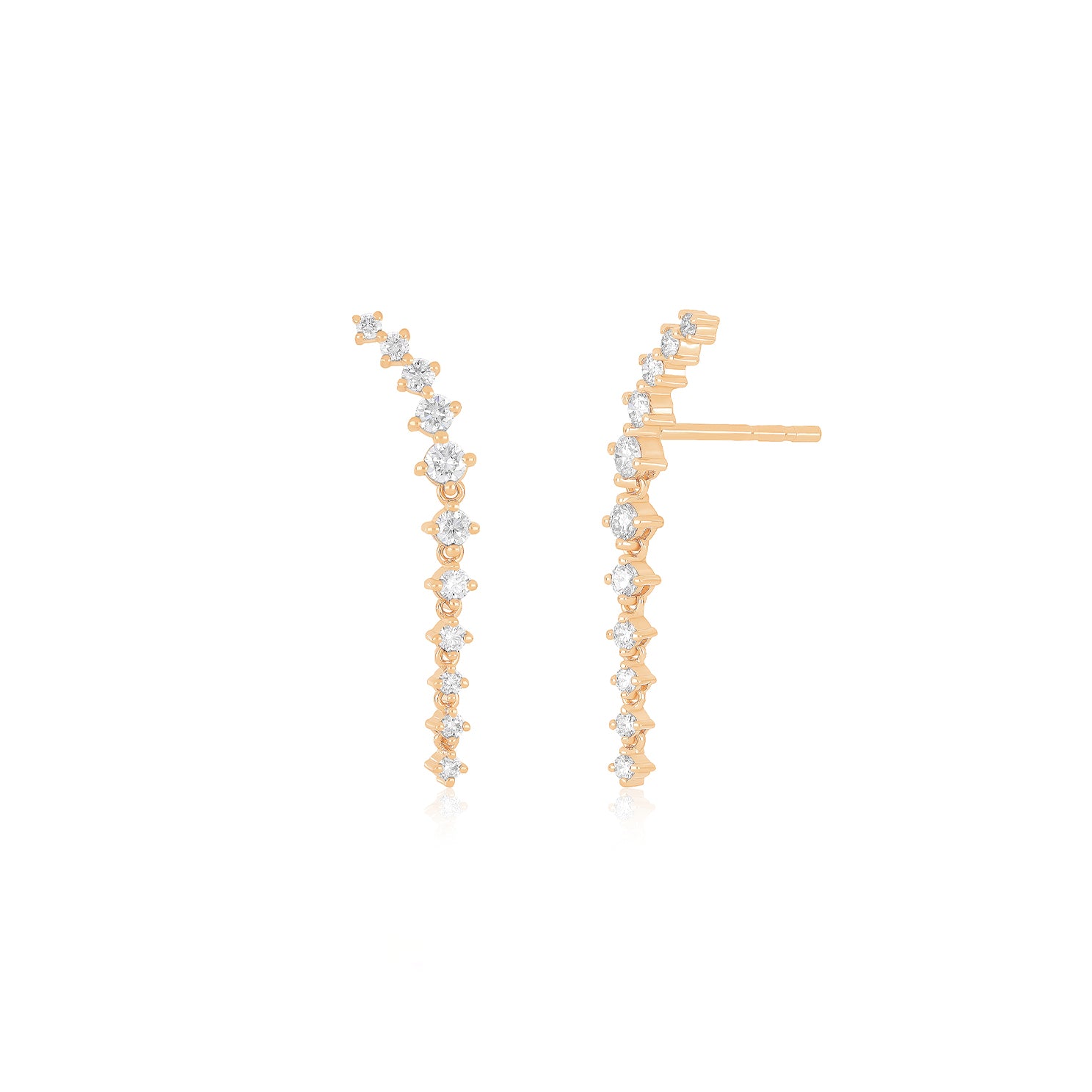 Prong Set Diamond Waterfall Earrings in 14k rose gold