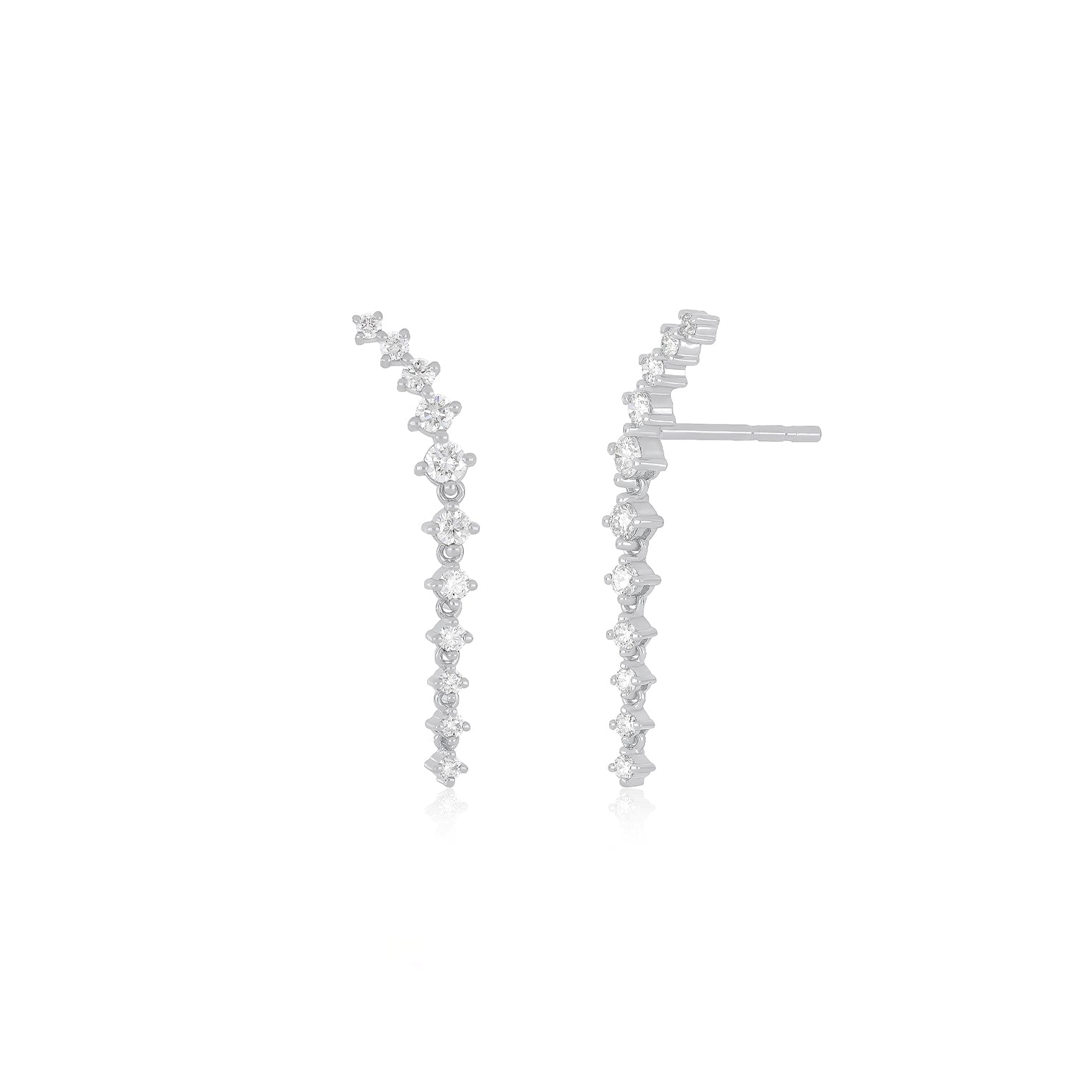 Prong Set Diamond Waterfall Earrings in 14k white gold