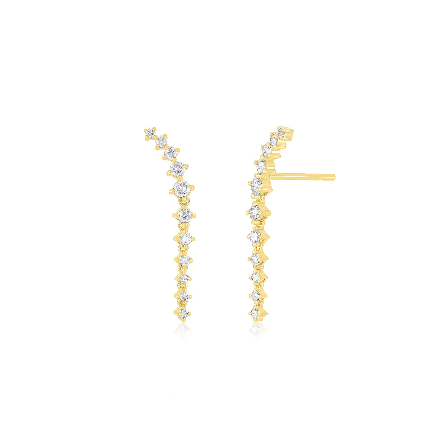 Prong Set Diamond Waterfall Earrings in 14k yellow gold