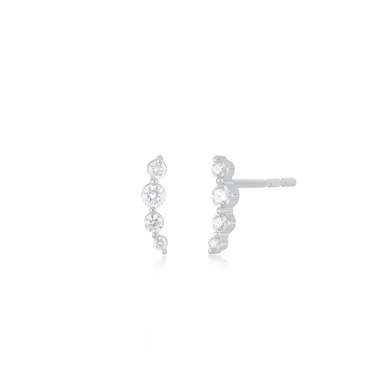 Prong Set Diamond Arc Stud Earrings in 14k white gold