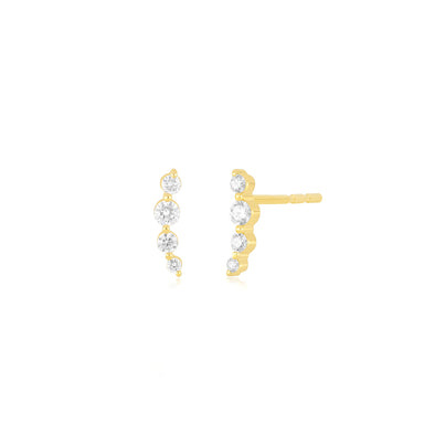 Prong Set Diamond Arc Stud Earrings in 14k yellow gold