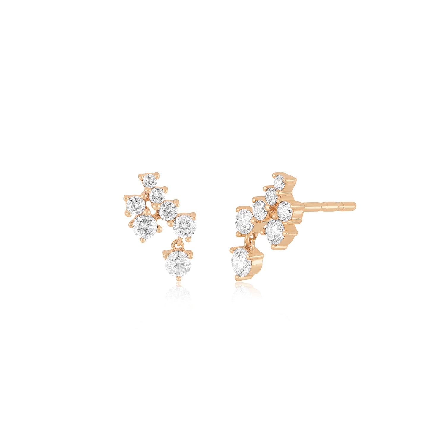 Diamond Cluster Dangle Stud Earring in 14k rose gold