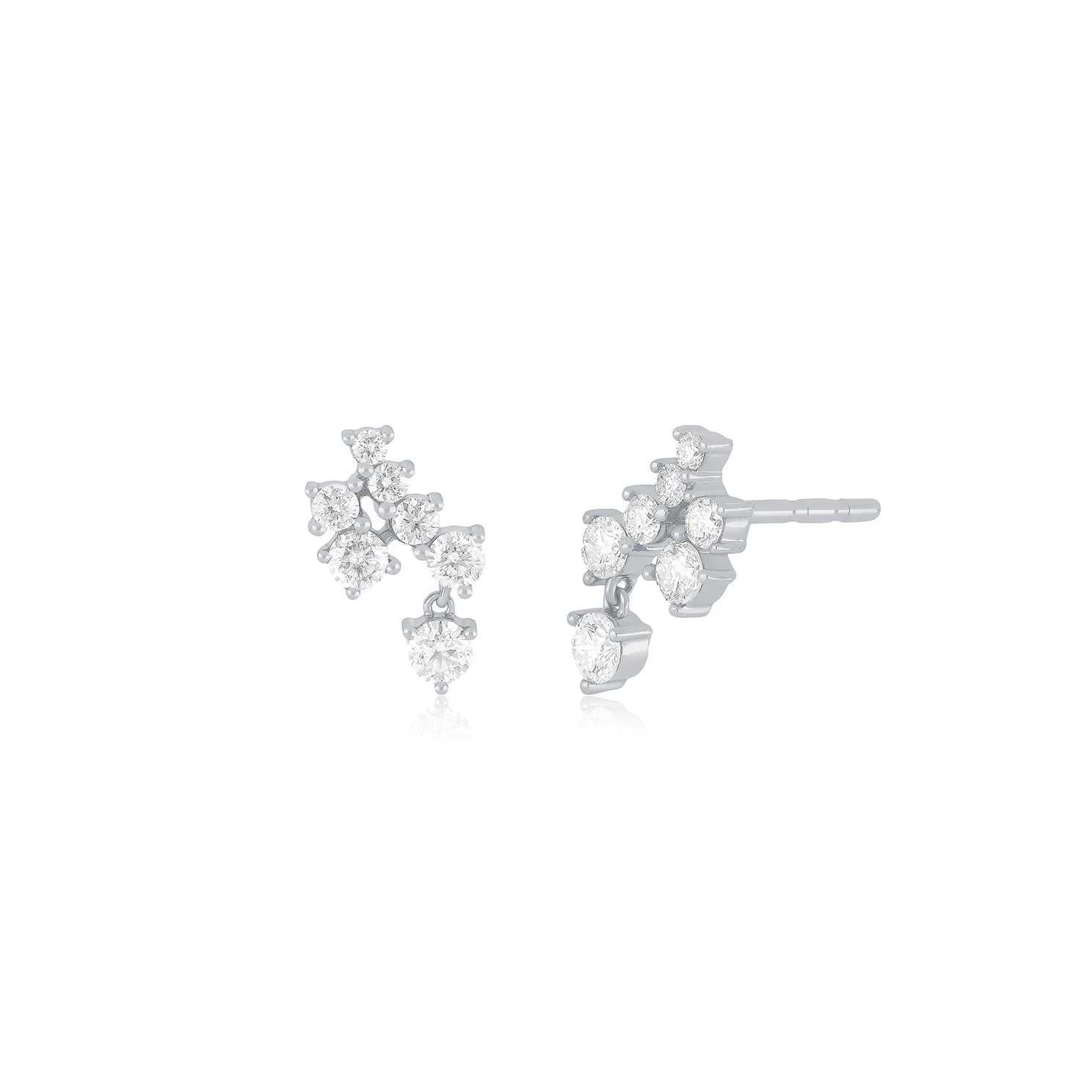 Diamond Cluster Dangle Stud Earring in 14k white gold