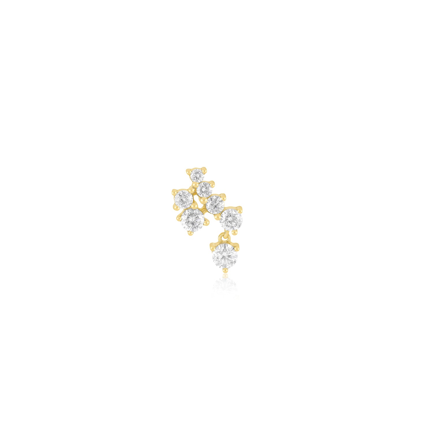 Diamond Cluster Dangle Stud Earring in 14k yellow gold