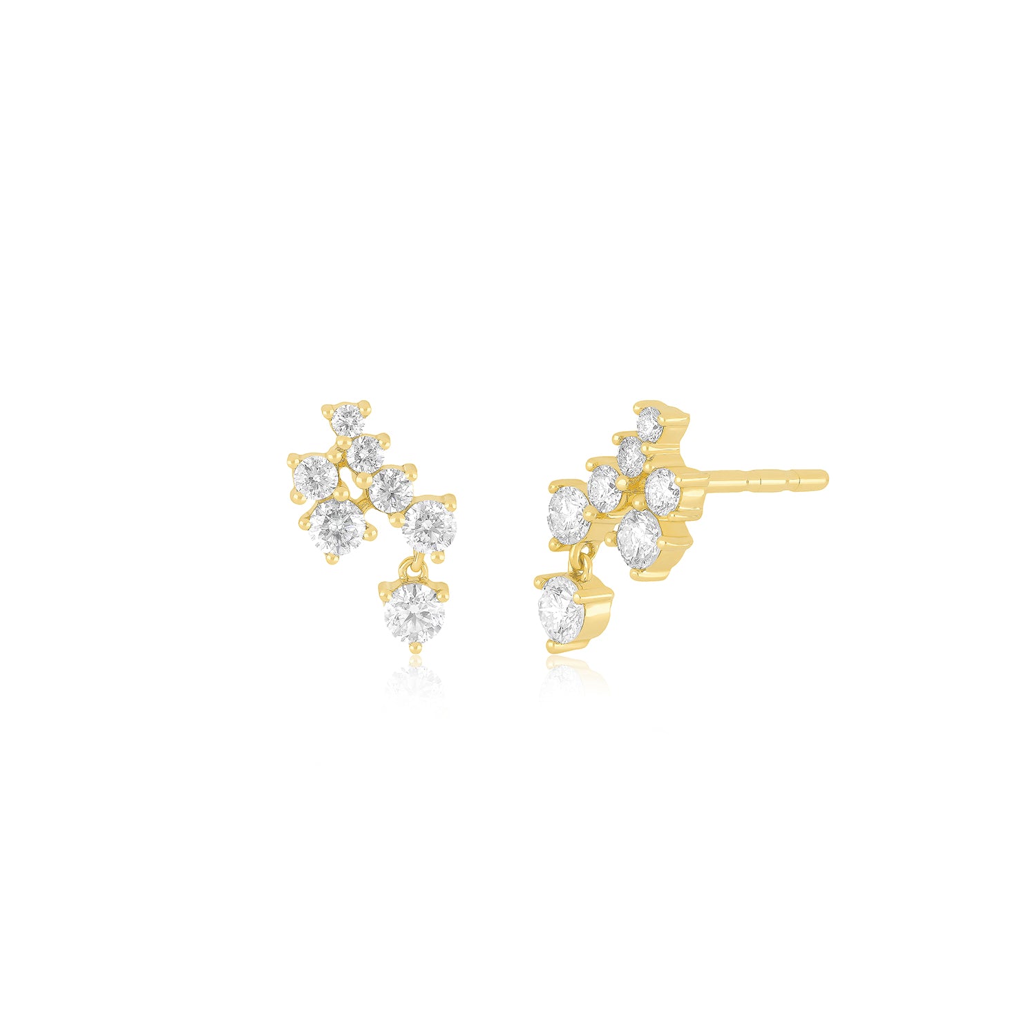 Diamond Cluster Dangle Stud Earring in 14k yellow gold