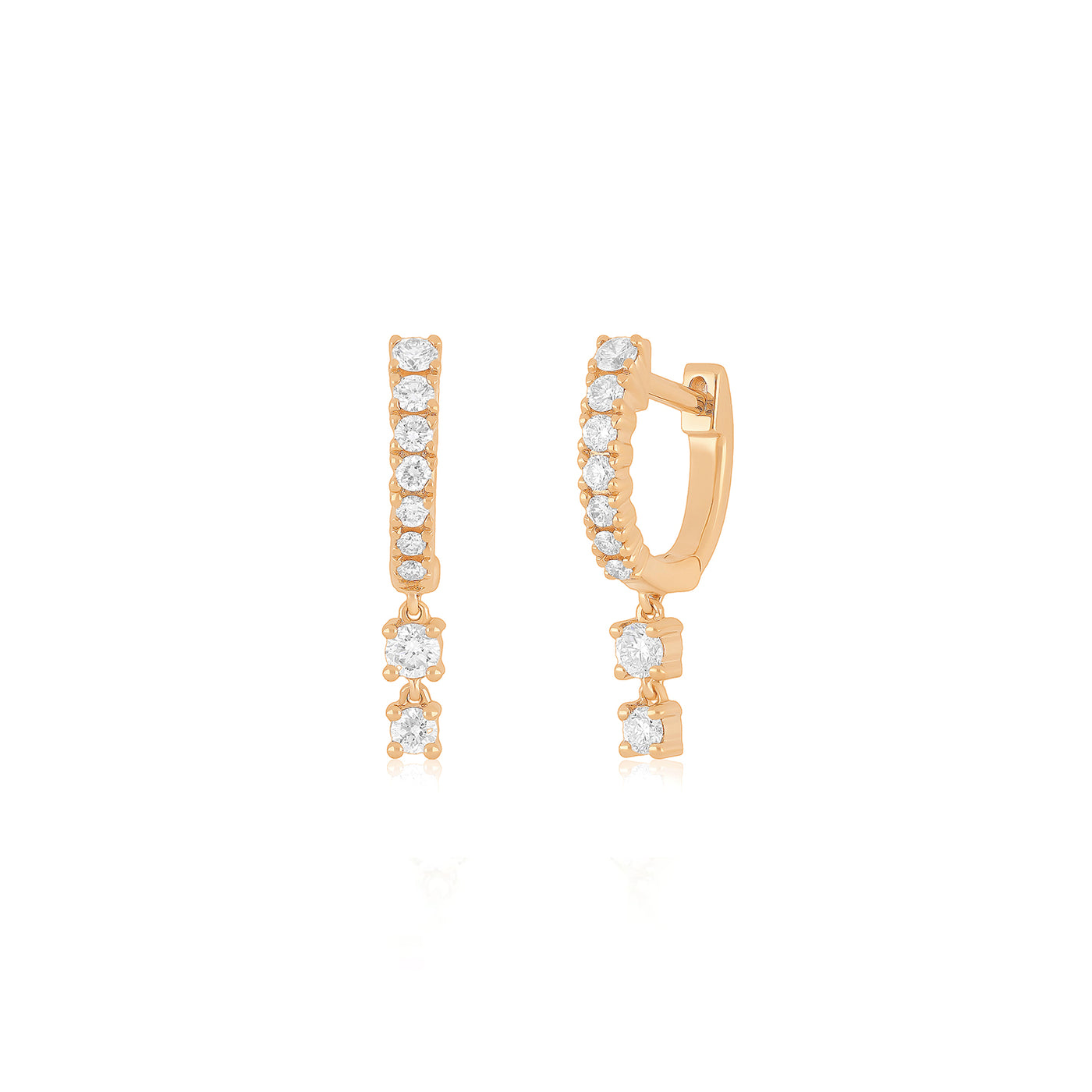 Prong Set Double Drop Huggie Earrings in 14k rose gold