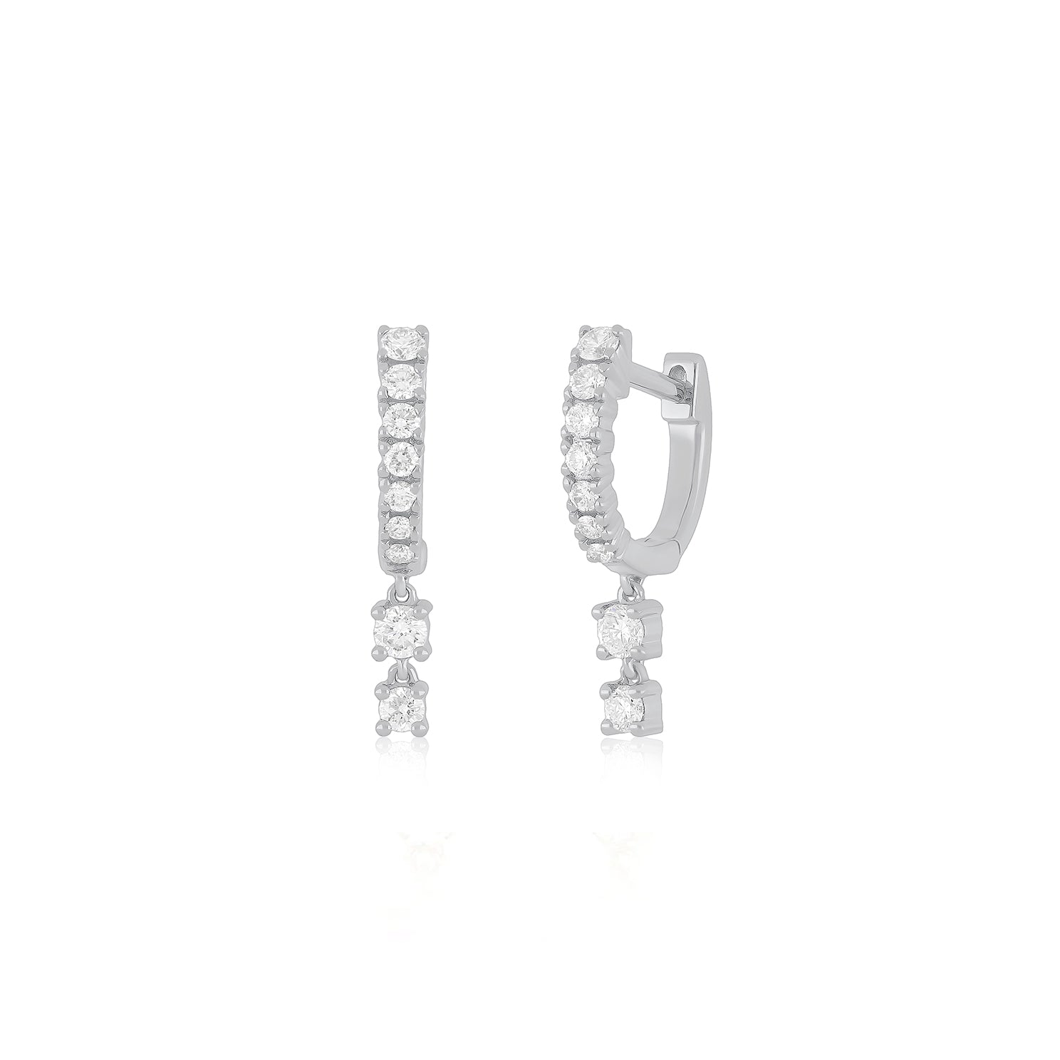 Prong Set Double Drop Huggie Earrings in 14k white gold