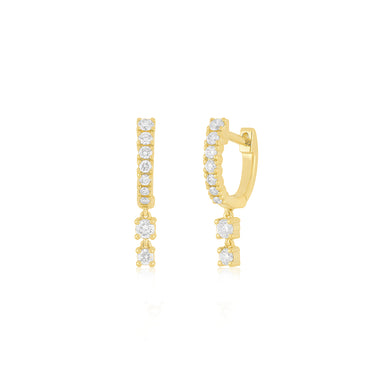 Prong Set Double Drop Huggie Earrings in 14k yellow gold