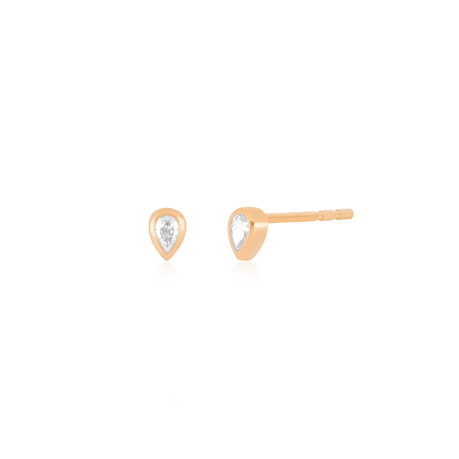 Bezel Set Diamond Pear Stud Earrings in 14k rose gold