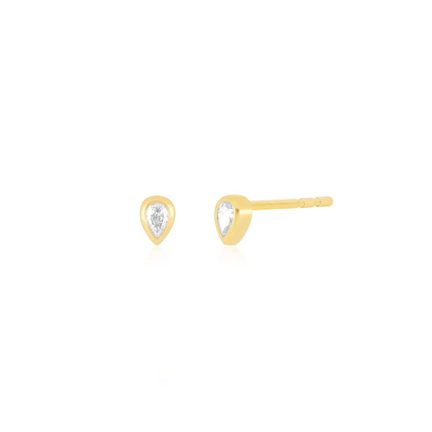 Bezel Set Diamond Pear Stud Earrings in 14k yellow gold
