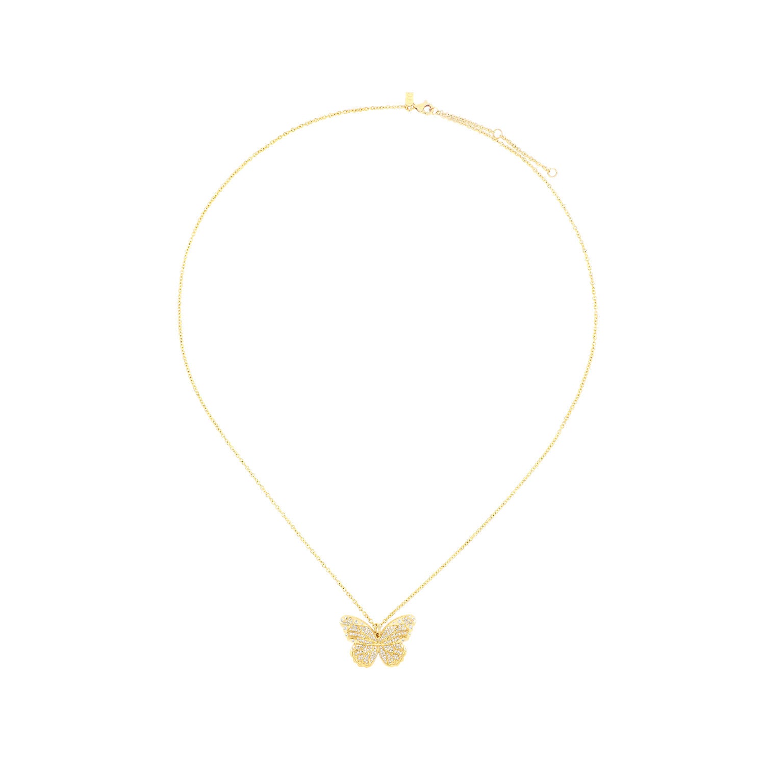 Pavé Diamond Jumbo Butterfly Necklace in 14k yellow gold