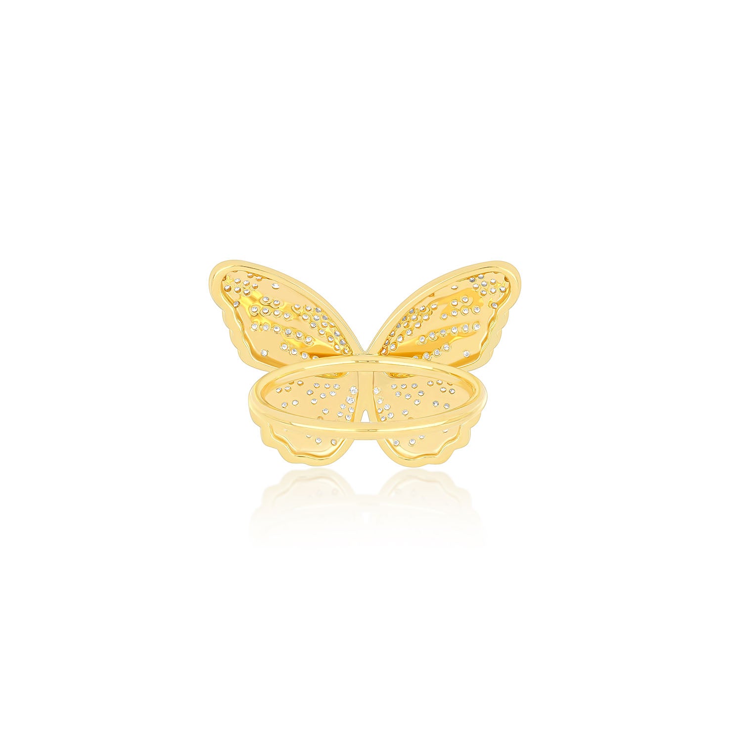 Pavé Diamond Jumbo Butterfly Ring in 14k yellow gold back view