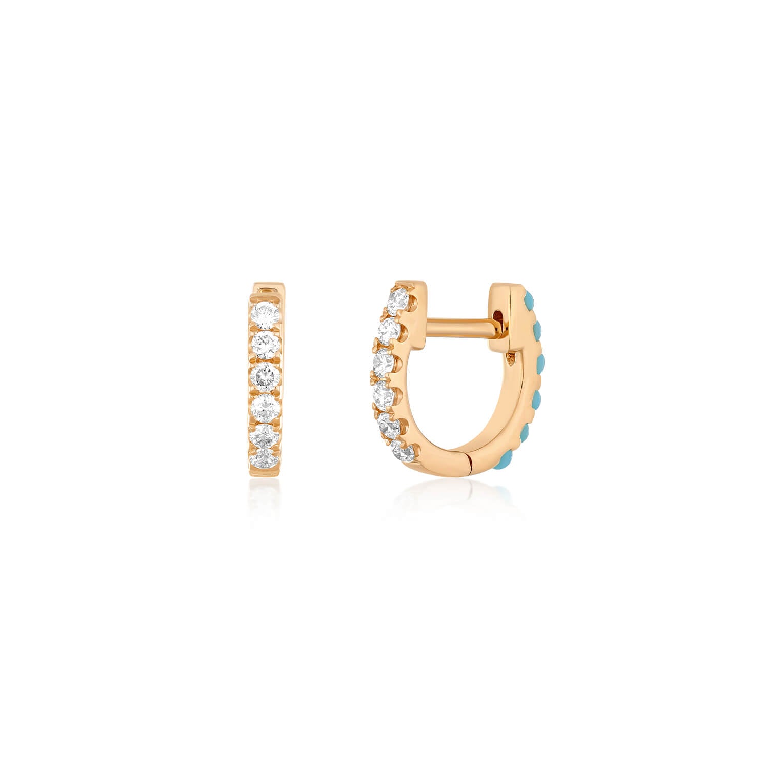Reversible Diamond & Turquoise Mini Huggie Earring in 14k rose gold