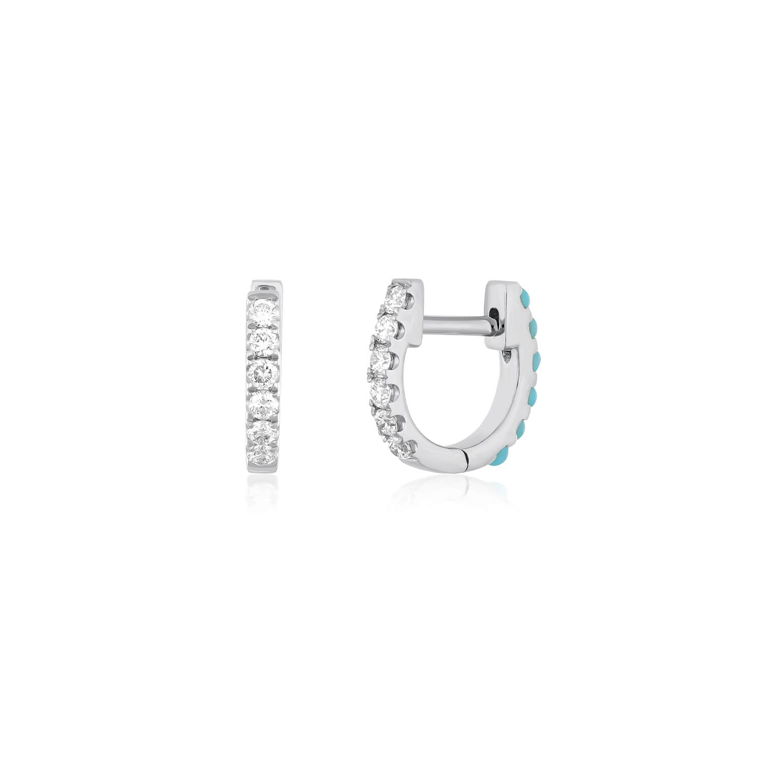 Reversible Diamond & Turquoise Mini Huggie Earring in 14k white gold