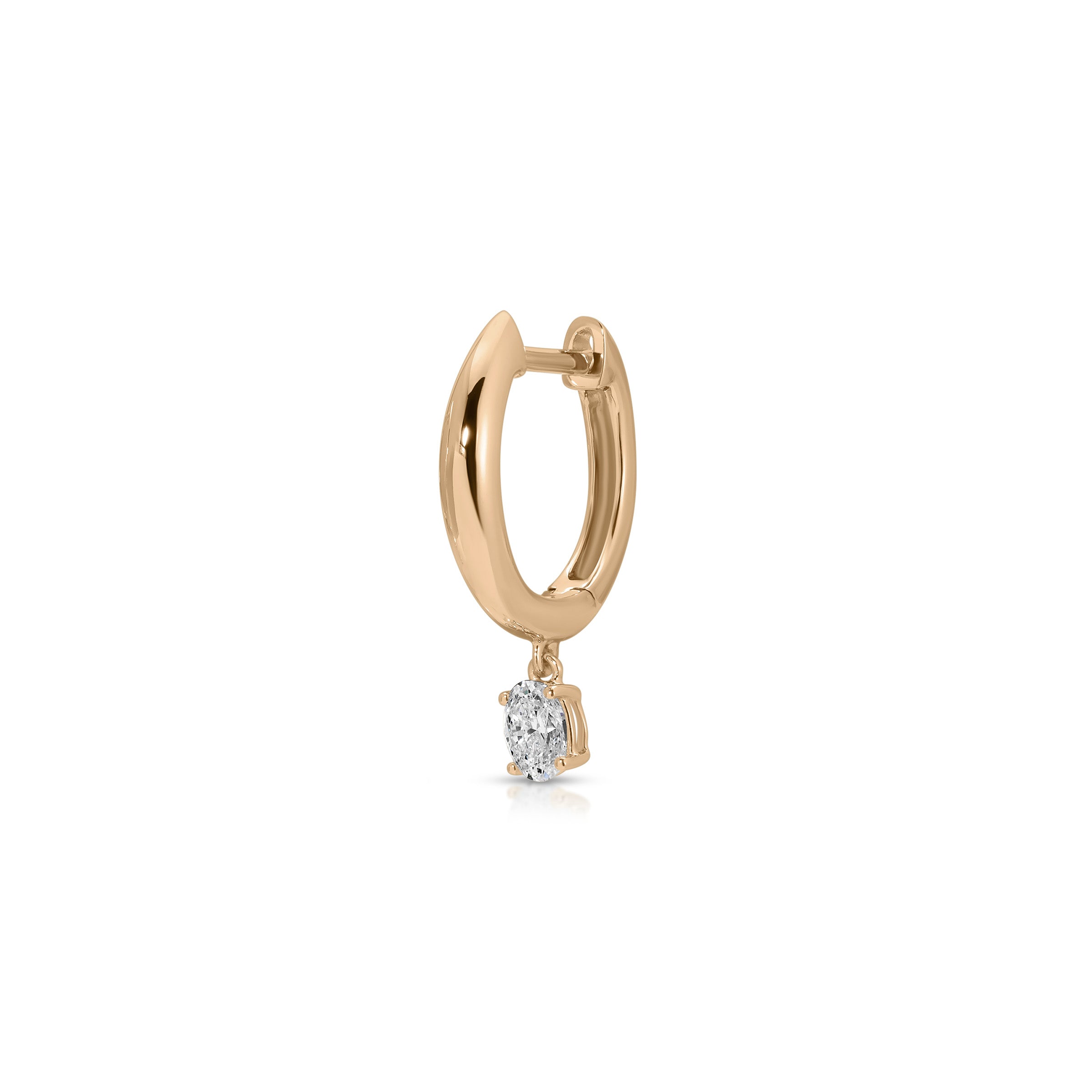 Diamond Oval Drop Gold Dome Huggie Earring