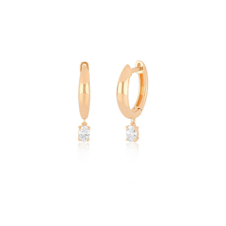 Diamond Oval Drop Gold Dome Huggie Earring in 14k rose gold