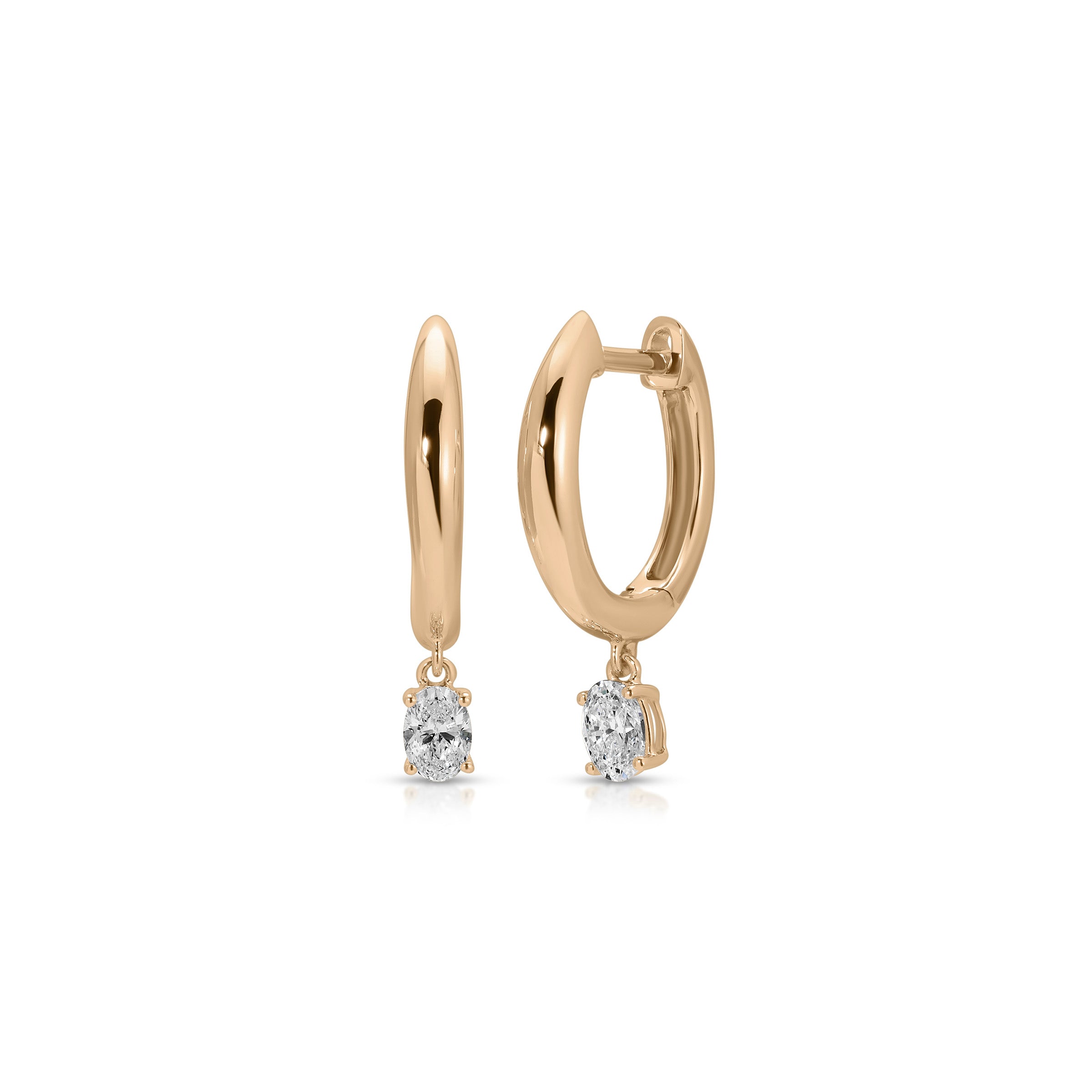 Diamond Oval Drop Gold Dome Huggie Earring