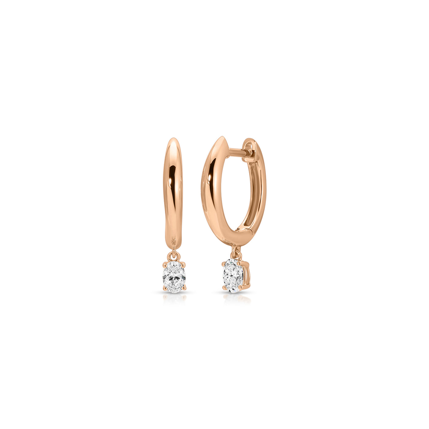 Diamond Oval Drop Gold Dome Huggie Earring