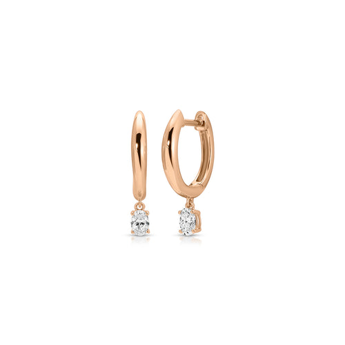 Diamond Oval Drop Gold Dome Huggie Earring
