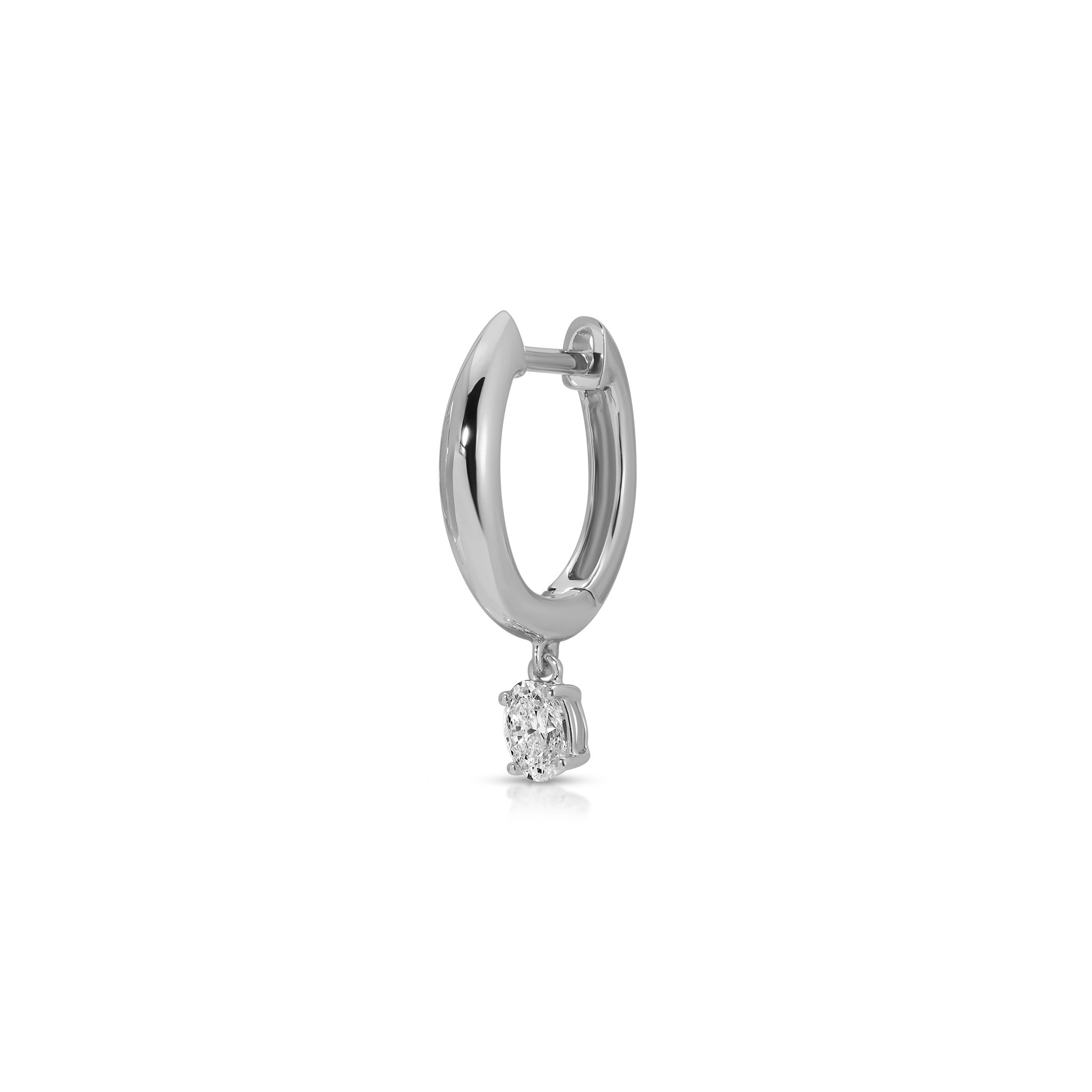Diamond Oval Drop Gold Dome Huggie Earring