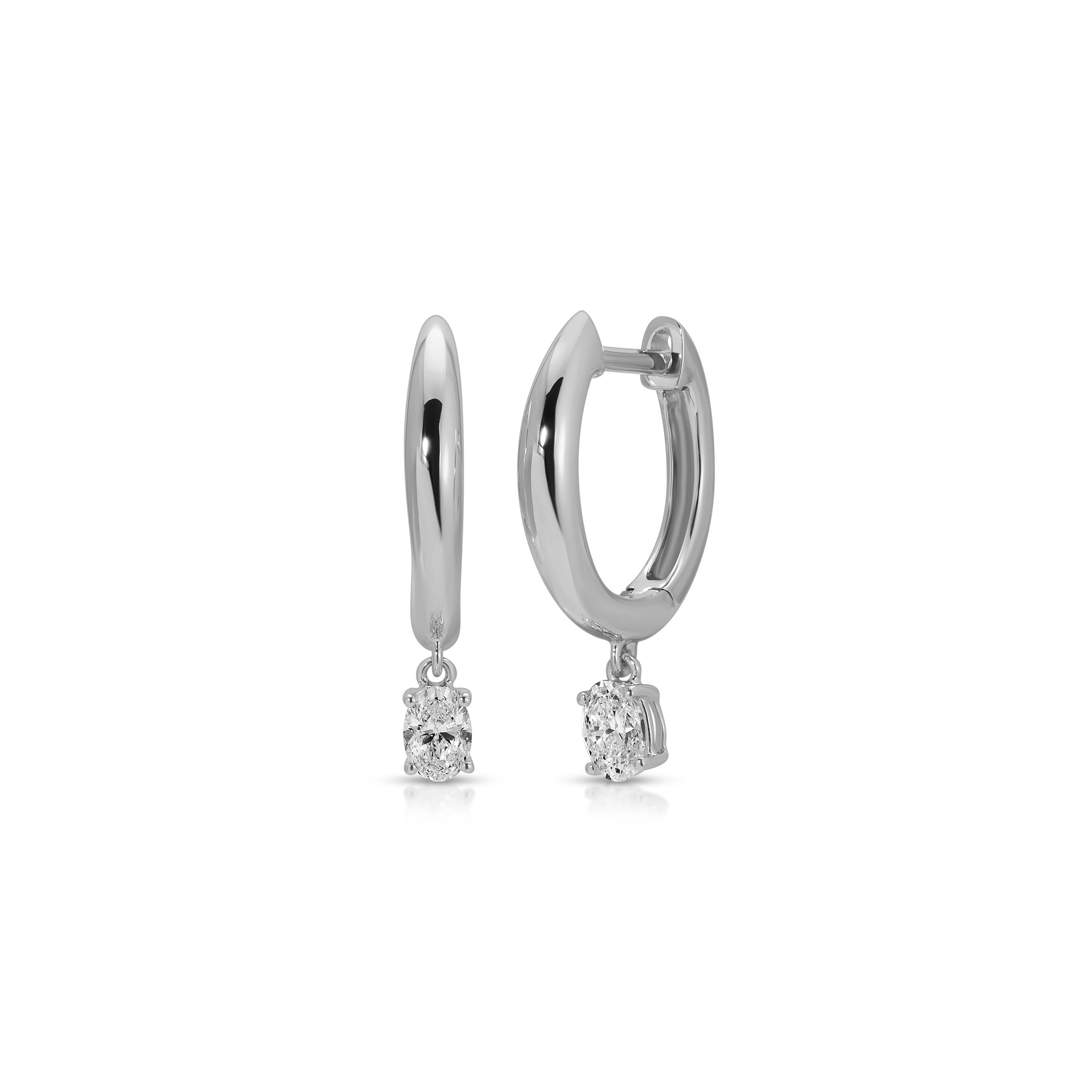 Diamond Oval Drop Gold Dome Huggie Earring