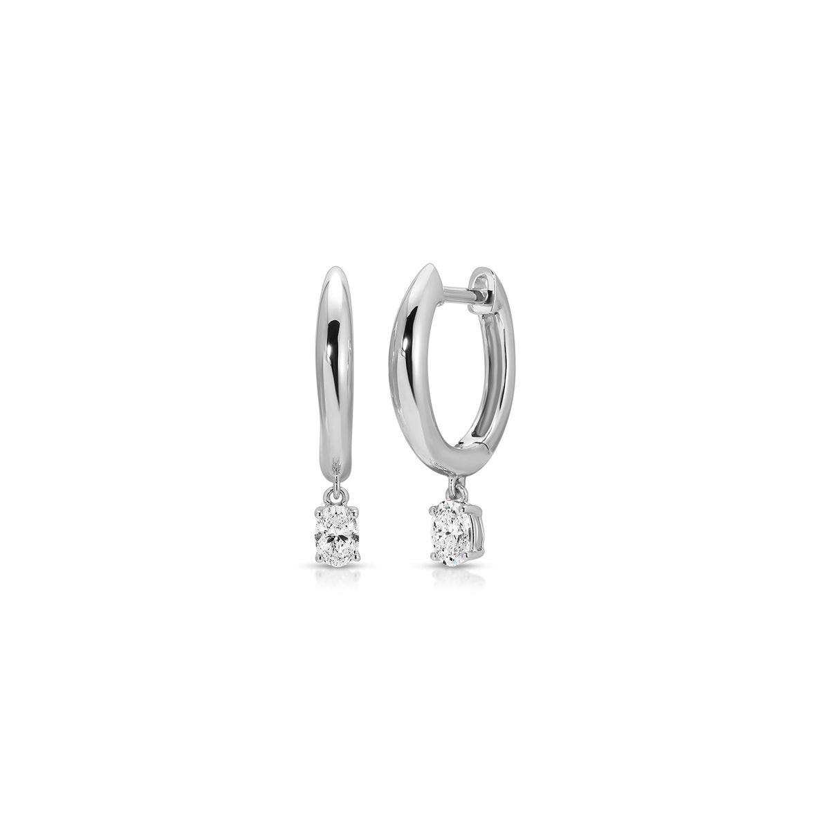 Diamond Oval Drop Gold Dome Huggie Earring