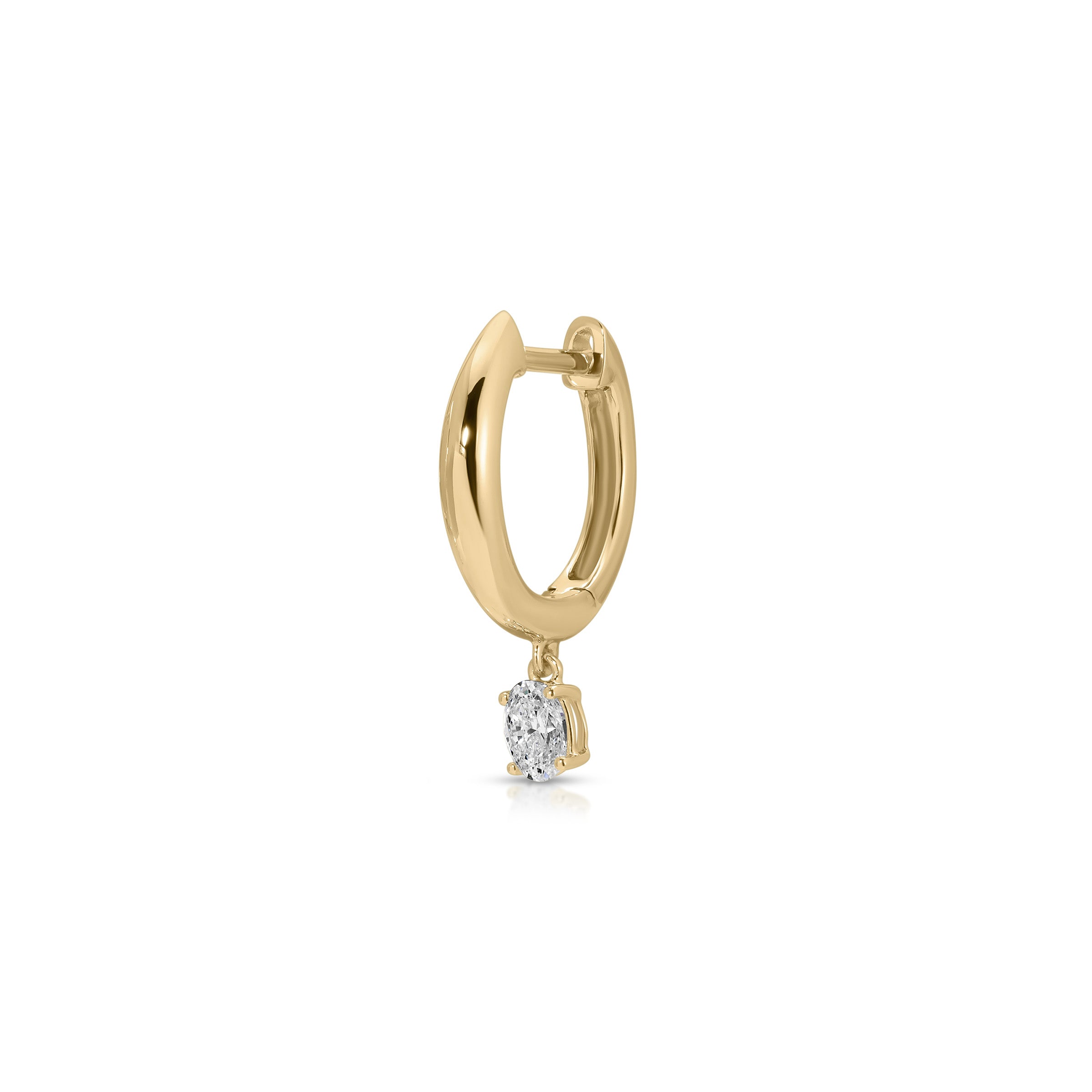 Diamond Oval Drop Gold Dome Huggie Earring