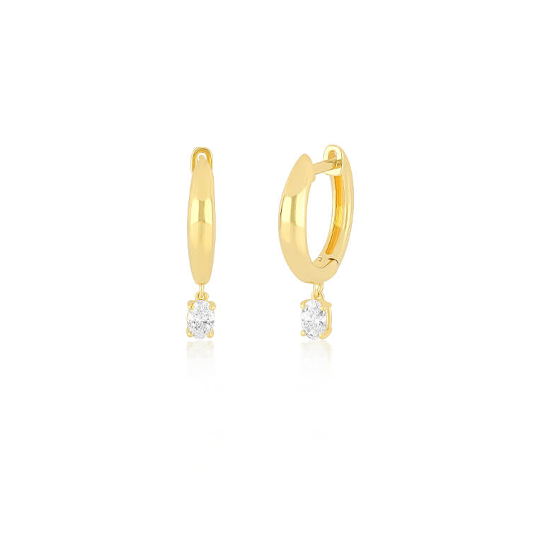Diamond Oval Drop Gold Dome Huggie Earring in 14k yellow gold